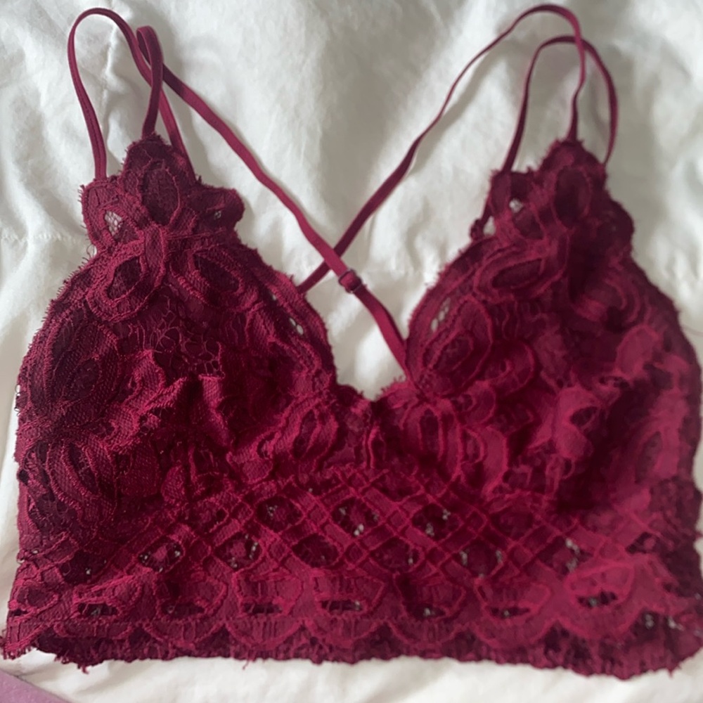 Anemone Elegant Lace Bralette in Rich Burgundy